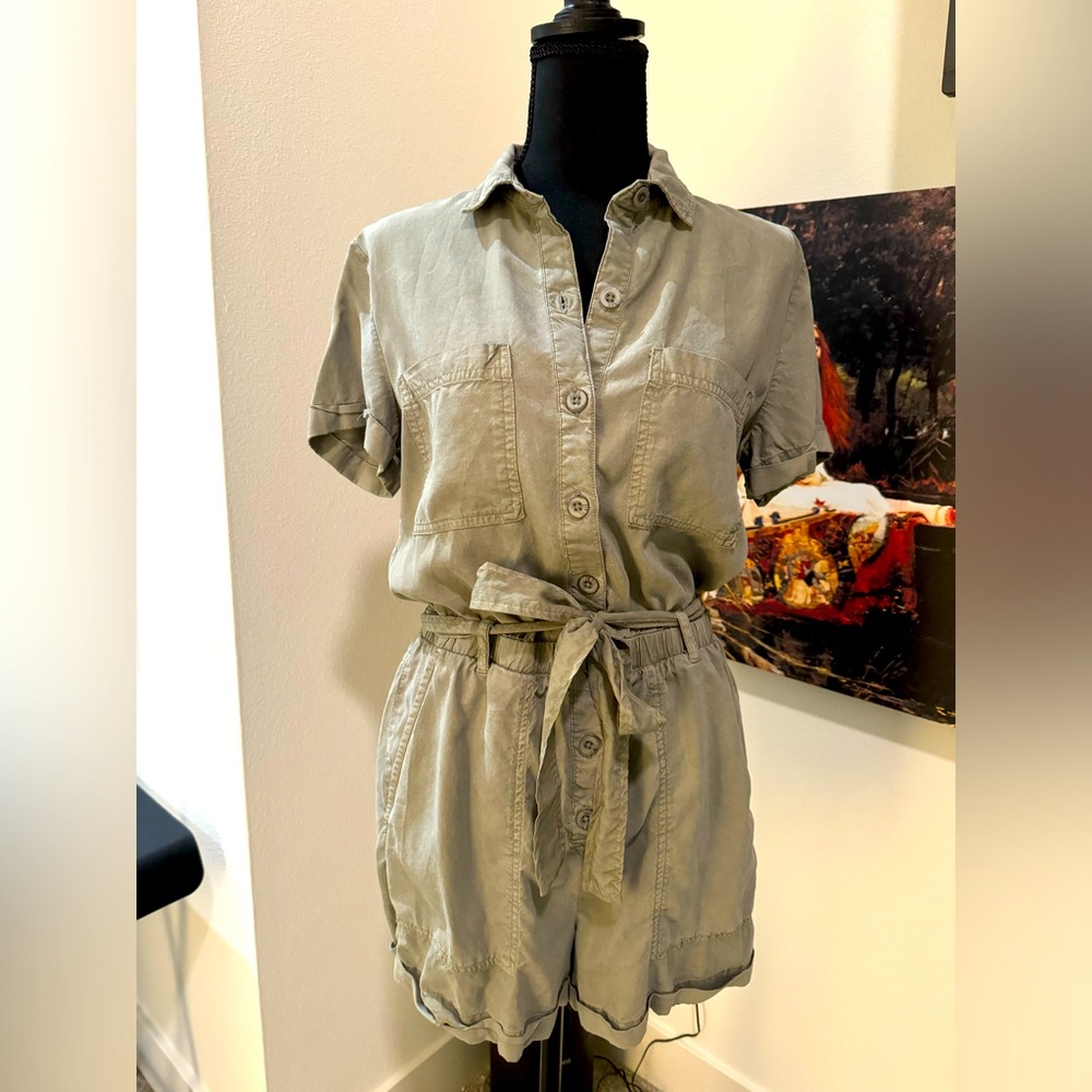 Bella Dahl Boutique Army Green Jumpsuit with Sinch-Tie Waist and Large Pockets